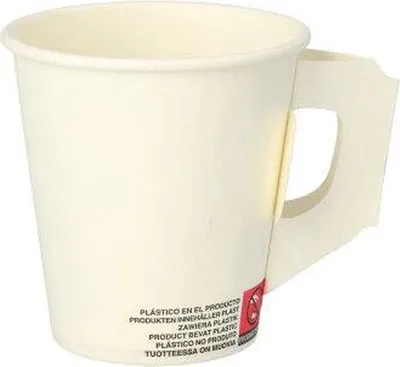 Produktbild von 80 Trinkbecher mit Henkel, Pappe 0,18 l Ø 7,3 cm · 7,8 cm weiss