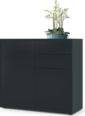 Produktbild von Vladon Sideboard Ben, Germany, Kommode mit 2 Türen und 2 Schubladen, Schwarz matt/Schwarz matt (79 x 74 x 36 cm)