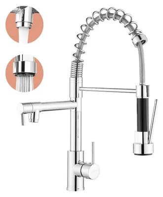 Image de Robinet de cuisine avec douchette extractible, pivotant à 360°, haute pression, en acier inoxydable, finition chrome