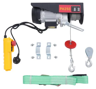Produktbild von Elektro-Seilwinde - Elektrischer Seilzug - Tragkraft 250 kg - 18 m Stahlseil - Hubhöhe 9/18 m - Hubgeschwindigkeit 5/10 m/min - EU-Stecker
