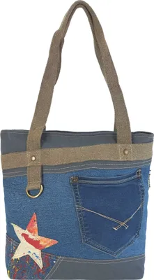 Produktbild von Sunsa Damen Handtasche. Nachhaltige Shopper in Vintage Retro Stil. Schultertasche aus recycelte Jeans.