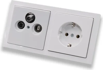 Produktbild von BUSCH JÄGER Komplettset/Antennensteckdosen-Einsatz Radio/TV/SAT (**) WISI + 2fach Rahmen und Abdeckung inkl. 1 x Steckdose 20 EUC-84 in Future Linear studioweiß