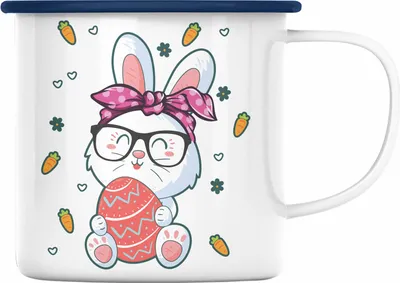 Produktbild von Trendation - Emaille Tasse Ostern Ostergeschenke Kinder Jugendliche Geschenke Lustige Grafik Osterhase Osterei Nerd Hase (Blau)