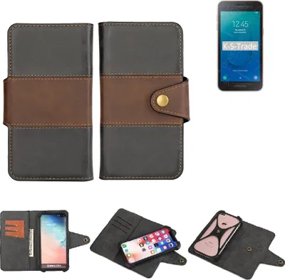 Produktbild von K-S-Trade Handyhülle Schutzhülle Hülle Bookstyle Wallet-Case kompatibel mit Samsung Galaxy J2 Core 2020 Bumper Rundumschutz schwarz-braun 1x