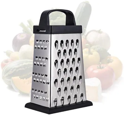 Produktbild von Ibenzoa® 4‑in‑1 Edelstahl-Reibe (430) für Käse & Gemüse – 4 Schneideeinsätze, ergonomischer rutschfester Gummigriff, spülmaschinenfest
