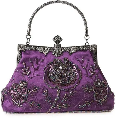 Image de MMYOMI Collier vintage à fleurs et perles avec broderies en strass, paillettes, robes de mariée et de soirée, sac à bandoulière pour femme, sac de soirée (violet)