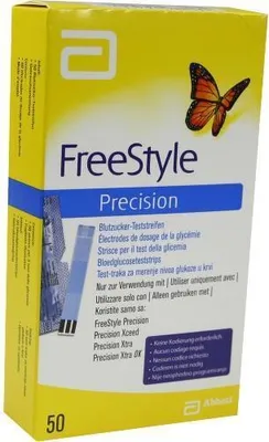A product box for FreeStyle Precision test strips.