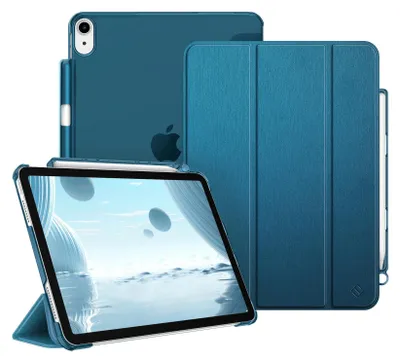 Produktbild von Fintie Hülle für iPad Air 11 Zoll M3 2025/M2 2024, iPad Air 5 2022/4 Generation 2020 10.9 Zoll mit Stifthalter, ultradünne leichte Schutzhülle Case mit transparenter Rückseite, Blaugrün