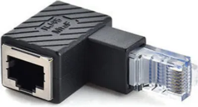 Produktbild von LAN Adapter RJ45 Stecker zu Buchse Winkel Ethernetadapter Kabel in Schwarz