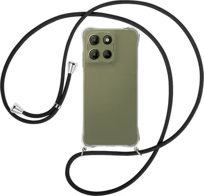 Produktbild von Handykette Backcover-Schutzhülle mit Band (Metall silberfarben) für Motorola Moto G15 - schwarz