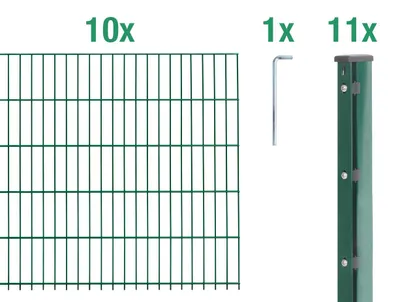 Image de Alberts 678968 Clôture en treillis à double fils, set complet de 27 pièces, revêtement plastique, vert, hauteur 103 cm, longueur 25 m
