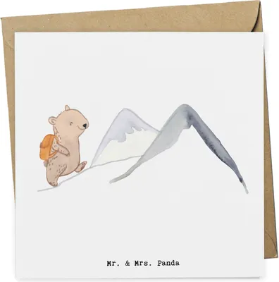 Produktbild von Mr. & Mrs. Panda Grußkarte Bär Bergsteigen - Weiß - Geschenk, Glückwunschkarte, doppelkarte, Alpinismus, Klappkarte, Alpinwandern, Wandern, Bergsport, faltkarte, Trekking