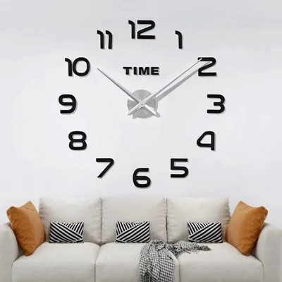 Image de Horloge murale 3D moderne avec autocollant miroir noir pour le salon, le bureau ou la chambre à coucher