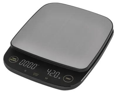 Barista-Kaffeewaage Edelstahl, 3 kg, 0,1 g, Tara, Timer, LED