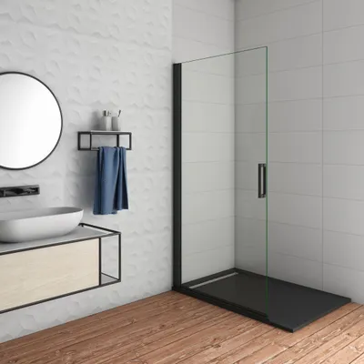 Produktbild von walk in Duschkabine B.80xH.200cm Schwarz Duschwand 8mm NANO ESG-Glas Pendeltür Duschabtrennung