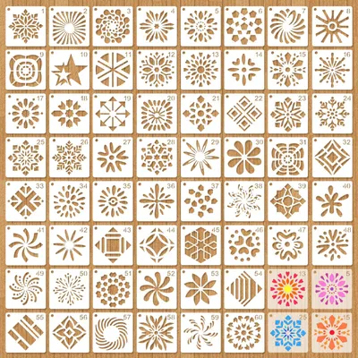 60 Mandala-Schablonen, Kunststoff, 5 x 5 cm, wiederverwendbar