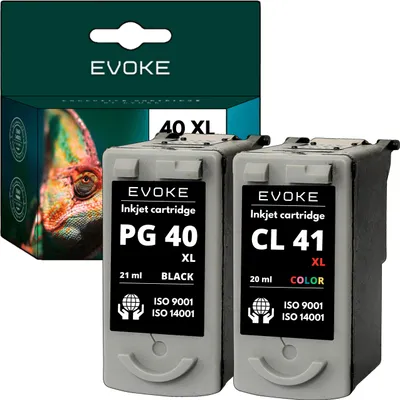 Two ink cartridges and their packaging are shown.