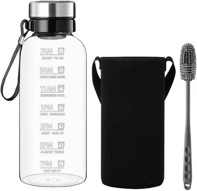 Productafbeelding van 1.5 Liter Glazen Waterfles met Zeef en Neopreen Cover