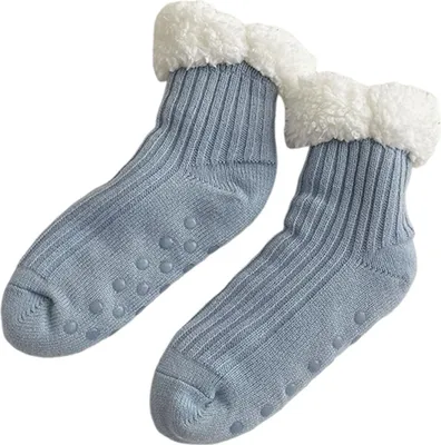 Produktbild von Flauschige, warme Haussocken für Damen, kuschelige, flauschige Fleece-gefütterte Socken mit Anti-Rutsch-Sohle, weiche Thermosocken für den Winter.