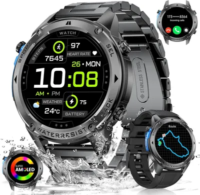 Produktbild von LIGE GPS Smartwatch Herren 1.43'' AMOLED Display 170 Sportmodi 5ATM IP68 Wasserdicht Fitness Tracker mit Schlafmonitor Kompass Bluetooth Anrufe