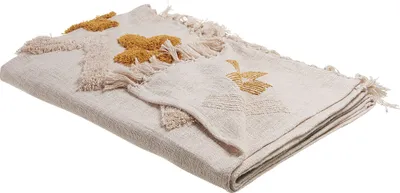 Zdjęcie produktu dla BELIANI Koc beżowy żółty bawełna130 x 180 cm abstrakcyjny wzór frędzle dekoracyjna narzuta sypialnia salon
