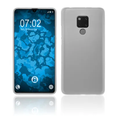A front and back view of a transparent white phone case on a white background.