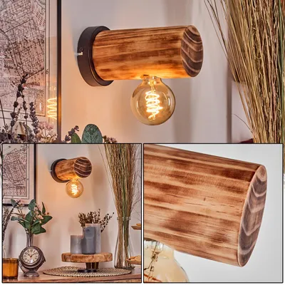 Produktbild von Bibbiena Wandlampe aus Metall/Holz in Schwarz/Dunkelbraun