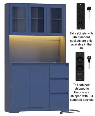 Immagine prodotto di Armadio da cucina - Mobile alto da 180 cm - Illuminazione a LED - Presa di corrente - Piano di lavoro - Ripiani regolabili - 3 cassetti - 180x100x38,5 cm - Blu
