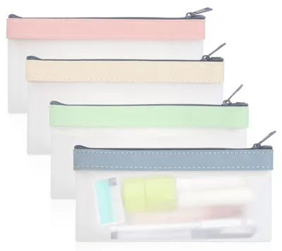 Image de Pochettes transparentes, en TPU ultra-souple, pochette de rangement étanche pour stylos et crayons, trousse de voyage, trousse de maquillage