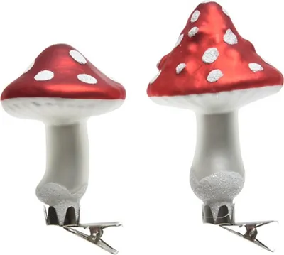 Produktbild von Christbaumschmuck Glas Fliegenpilz auf Clip rot, 3er Set sortiert