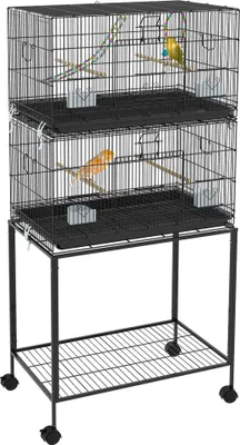 Image de Cage pour oiseaux - 77x46x45 cm - Acier, bac de fond en PP - Pour perruches & perroquets - Noir