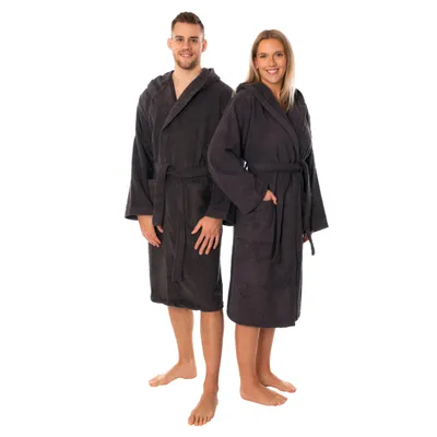 Zdjęcie produktu dla Lavea® Mexico, szlafrok damski i męski, rozmiar L – 100% bawełna, miękki frotte. Szlafrok damski z kapturem – idealny do sauny, spa i użytku domowego – kolor antracyt