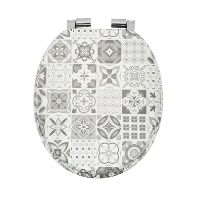 Produktbild von WC Sitz MONOCHROME TILES Grau Toilettensitz Softclose MDF Fliesen Design