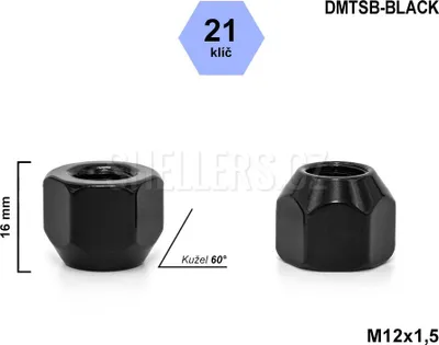 Obrázek produktu pro Kolová matice M12x1,5 kužel otevřená, černá, klíč 21, DMTSB-BLACK, výška 16 mm