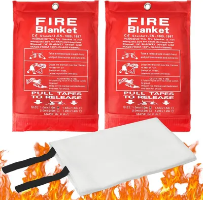 Image de Couverture anti-feu, lot de 2, en fibre de verre ignifuge, conforme à la norme EN-1869:1997, pour cuisine, camping, barbecue