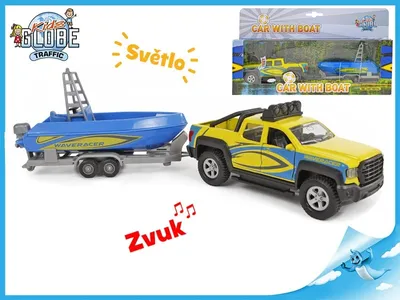 Obrázok produktu pre Traktor s loďou kovový 27cm spätný chod so svetlom a zvukom