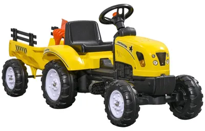 Produktbild von Trettraktor für Kinder - Pedalauto Traktor mit Anhänger - 4 Räder - Metallrahmen - ab 14 Jahren - Gelb