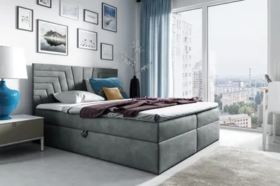 Produktbild von MEBLINI Boxspringbett mit Bettkasten - Gepolstert Doppelbett mit Matratze und Topper - Polsterbett mit Stauraum - Bett mit Kopfteil - Stauraumbett - BACALAR - 200x200 - H4/Dunkelgrau Samt