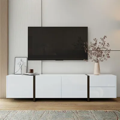 Obrázok produktu pre TV skrinka, nízka komoda s zásuvkami a dvierkami, 170x30x39 cm, biela