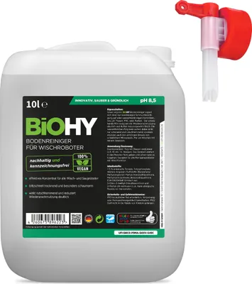 Produktbild von BiOHY Bodenreiniger für Wischroboter (10l Kanister) + Auslaufhahn | Konzentrat für alle Wisch & Saugroboter mit Nass-Funktion | nachhaltig & ökologisch