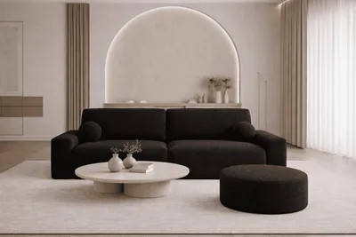 Produktbild von Polstersofa  aus Bouclé, Schlafsofa, Sofa mit Schlaffunktion und Bettkasten, Polstersofa, Sofagarnitur Wohnlandschaft mit Bettfunktion, Couch für Wohnzimmer - Sofa Lisbon - Schwarz (Arena 19)