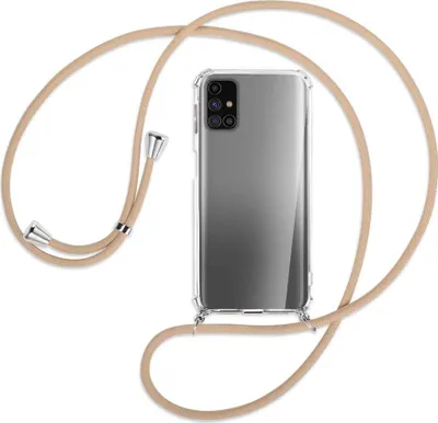 Produktbild von Handykette Backcover-Schutzhülle mit Band (Metall silberfarben) für Samsung Galaxy M31s - beige