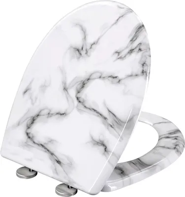 Produktbild von Happiq Antibakterielle Mittel WC-Sitz Weiß Marmor – O-Form – Mit Soft-Close & Schnellverschluss – Duroplast – Universal Toilettensitz mit Print