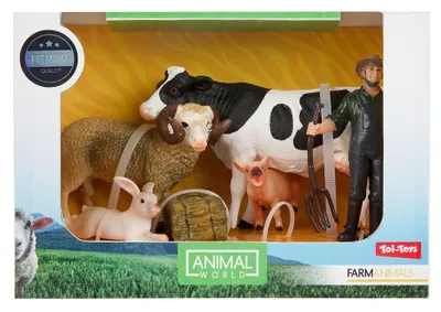 Image de Toi-Toys Set de jeu animaux de ferme - Set moyen avec animaux et fermière