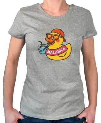 Produktbild von Huuraa Damen T-Shirt Quietscheente Malle Gummiente Mallorca M Sport Grey Bio Baumwolle Fairtrade Damenshirt Geschenkidee
