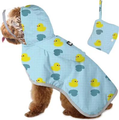 Image de SlowTon Imperméable pour chiens avec capuche pour petits et grands chiens - Bande réfléchissante et sac de rangement - L