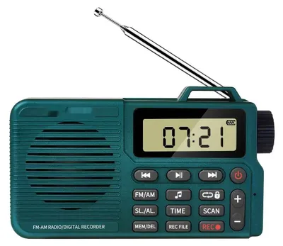 Obrázok produktu pre Prenosné rádio s Bluetooth 5.0 – AM/FM – nahrávanie – prehrávač MP3 – budík – slot na TF kartu – integrovaný zosilňovač – digitálny displej – tmavozelená farba