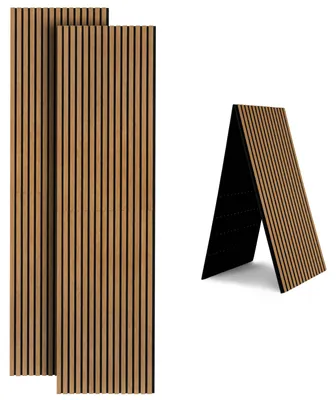 Productafbeelding van Vigevee, 2 stuks opvouwbare akoestische panelen met houtlook en viltbekleding, 240 x 60 cm, eikenhout