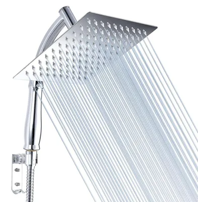 Productafbeelding van Douchekop met handdouchearm, 20 cm, vierkant, roestvrij staal, chroom