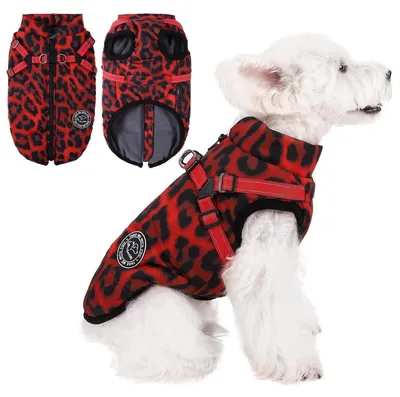 Image de Manteau de pluie réfléchissant pour chien, avec harnais intégré, couleur rouge, taille S